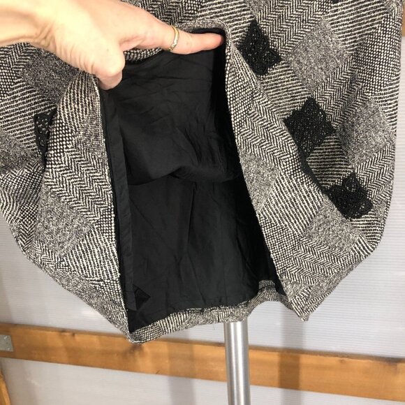 VTG Francesca Mammoliti Wool Herringbone Tweed Lace Diagonal Midi Skirt Sz M - Picture 4 of 13